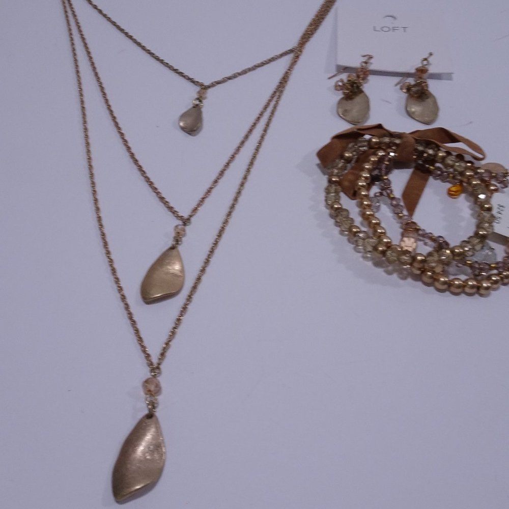 Ann Taylor Loft Antique Bead Necklace Earrings Bracelet Nwt $95